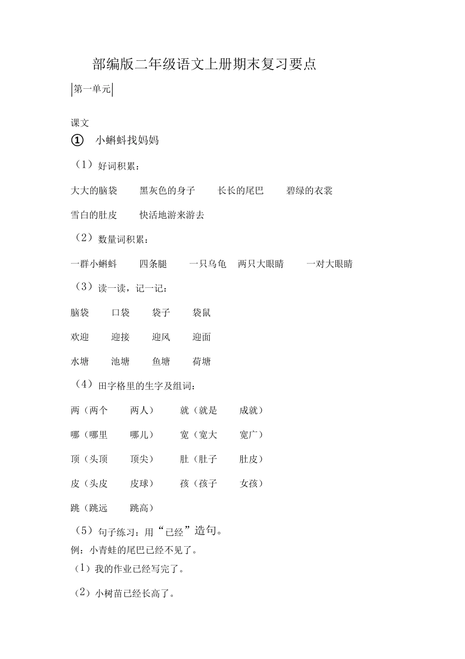部编版二年级语文上册期末复习要点_第1页