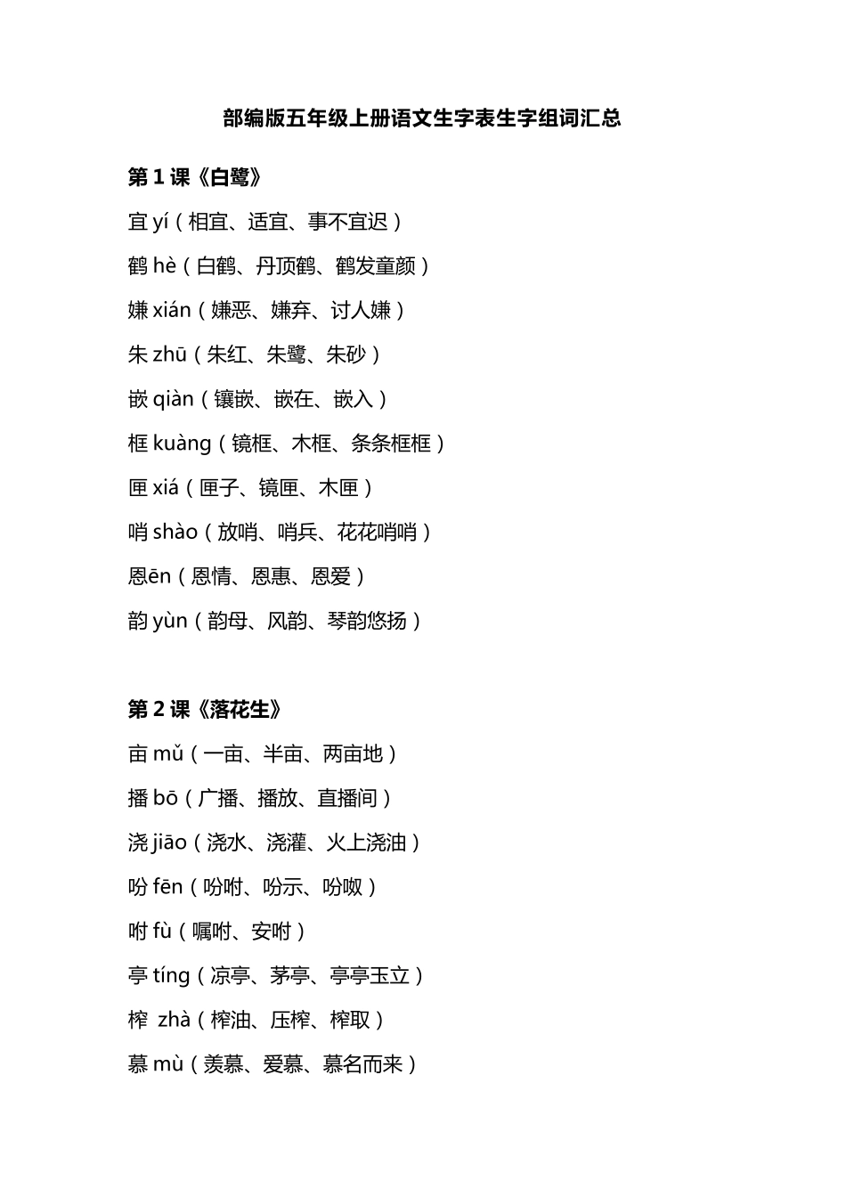 部编版五年级上册语文生字表生字组词汇总_第1页