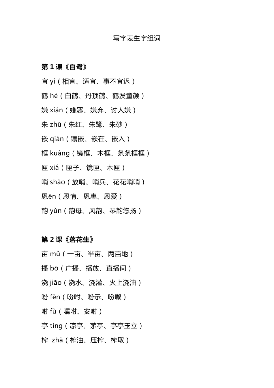 部编版五年级语文上册写字表生字组词_第1页