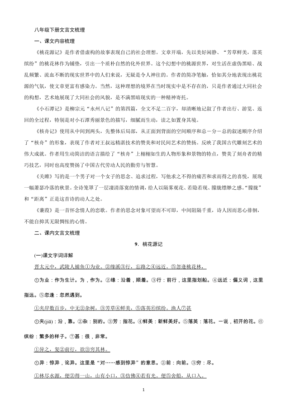 部编版八年级下册文言文梳理_第1页