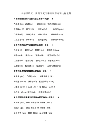 部编版八年级语文上册复习字音字形专项达标练习20选择题