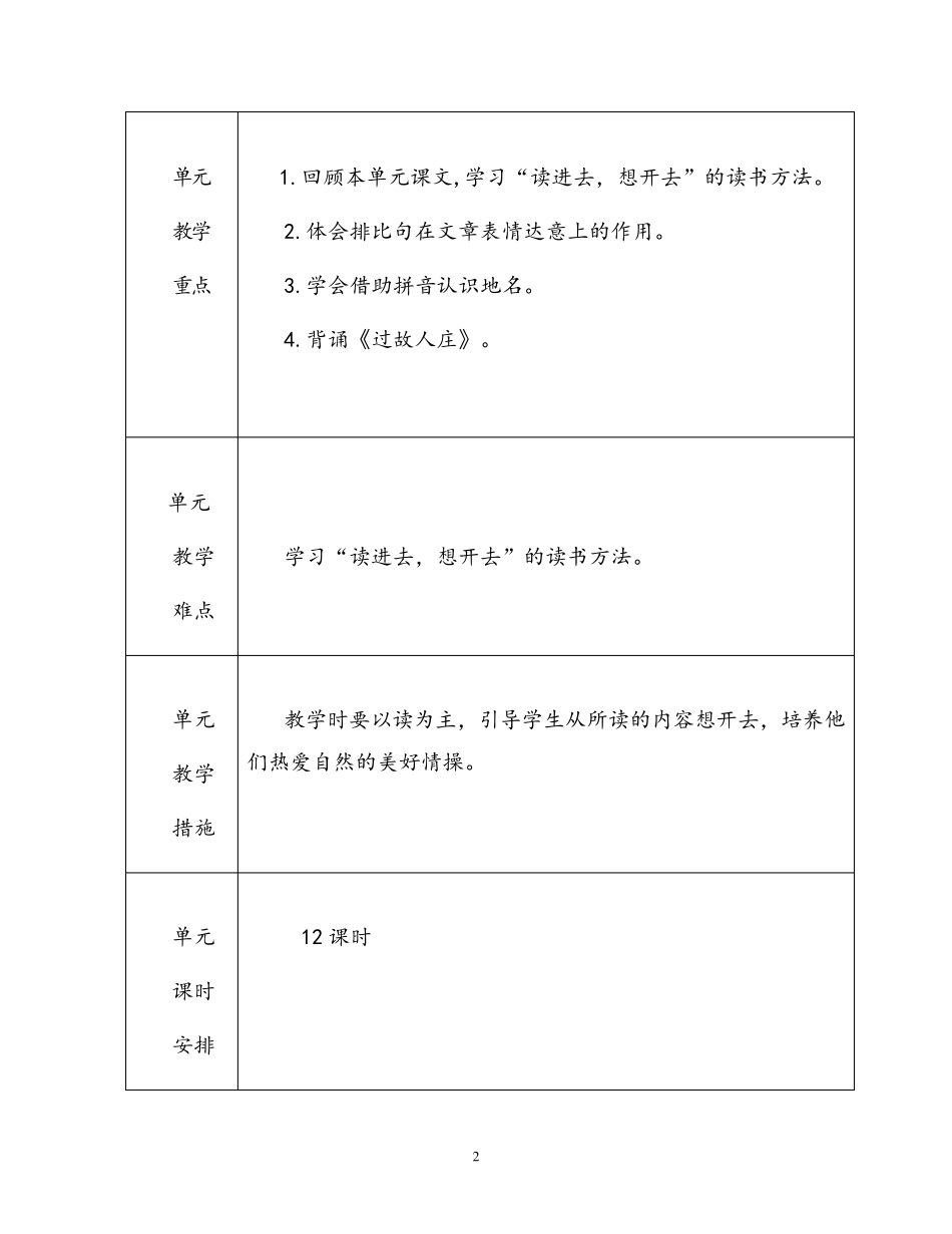 部编版六年级语文上册第一单元表格教案_第2页