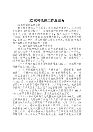 XX农村低保工作总结★