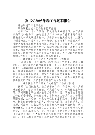 副书记综治维稳工作述职报告