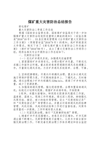 煤矿重大灾害防治总结报告