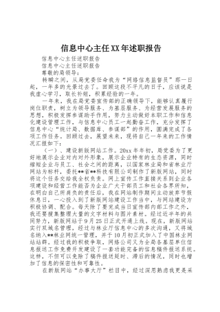 信息中心主任XX年述职报告