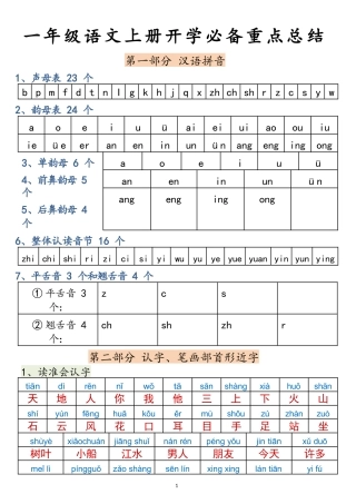一年级语文上册高频考点知识总结完整