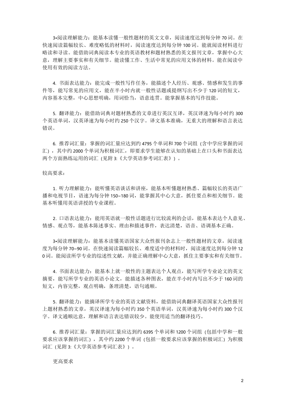 大学英语课程教学要求(中文版)_第2页