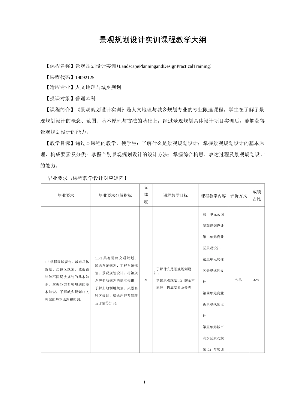 《景观规划设计实训》课程教学大纲_第1页