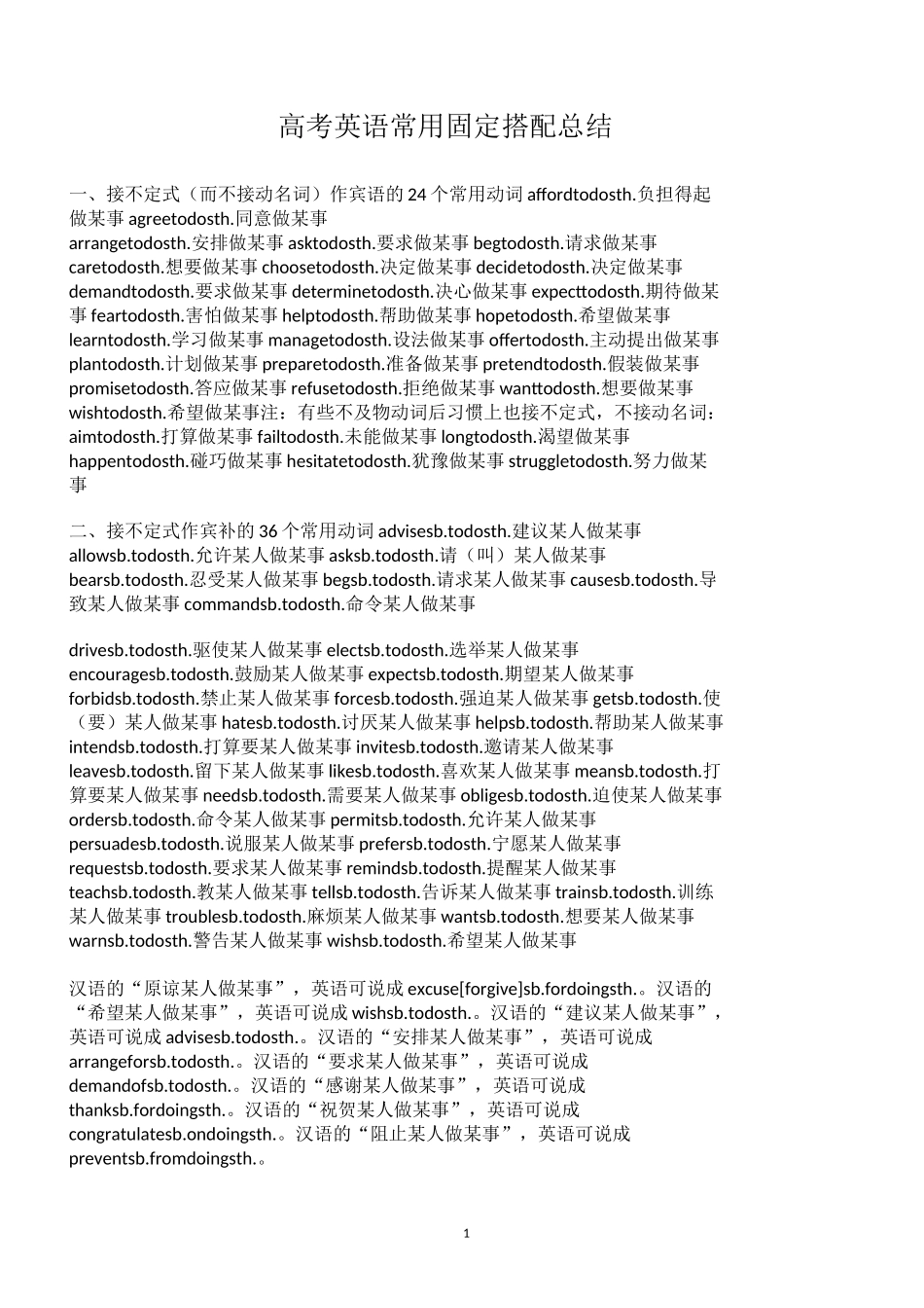 最全高考英语常用固定搭配总结_第1页