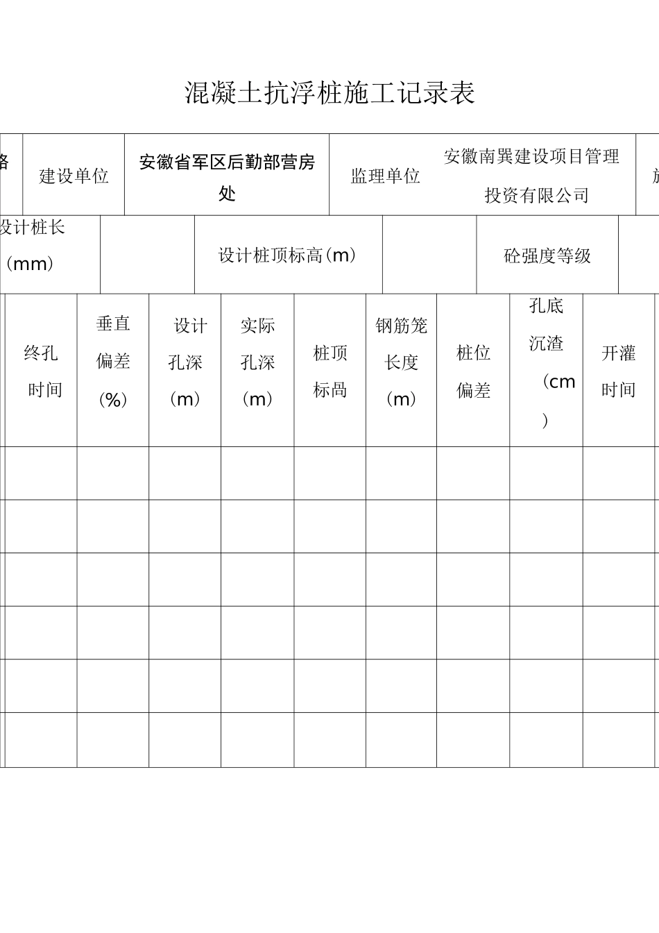 混凝土灌注桩施工记录表_第1页