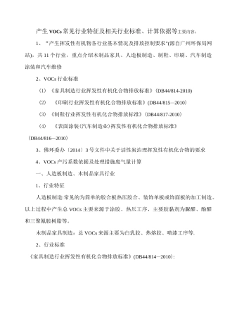 VOCs常见行业特征及相关行业标准、计算依据