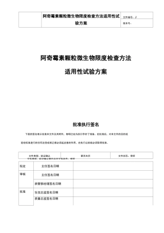 阿奇霉素颗粒微生物限度检查方法适用性试验方案