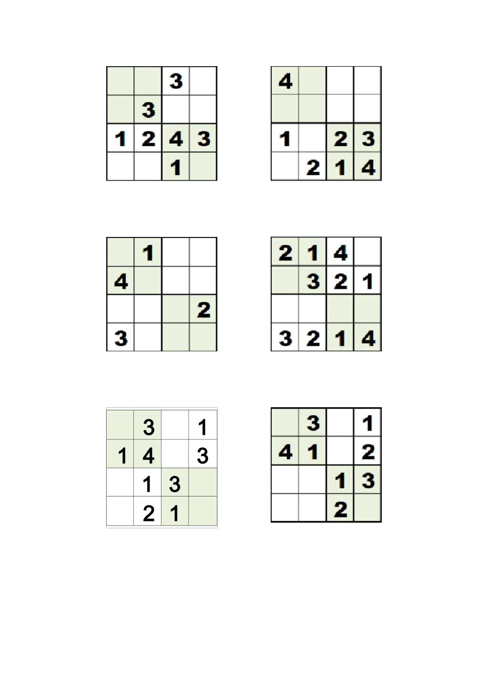 数独四宫格3-5岁儿童练习进步题-简单版_第2页