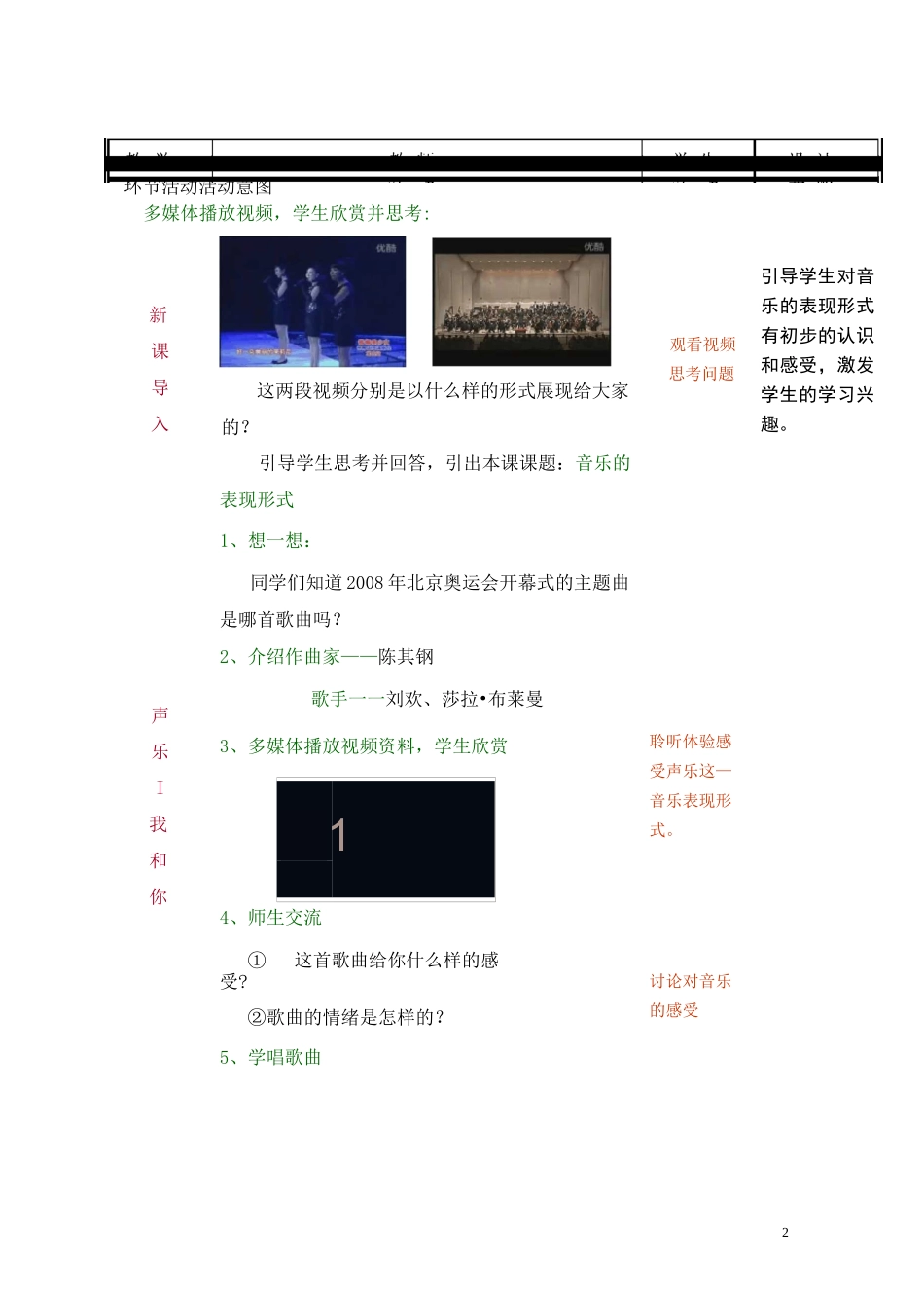 公共艺术(高教版 音乐篇 )教案 第一单元--聆听与感悟 第一节 音乐表现形式_第2页
