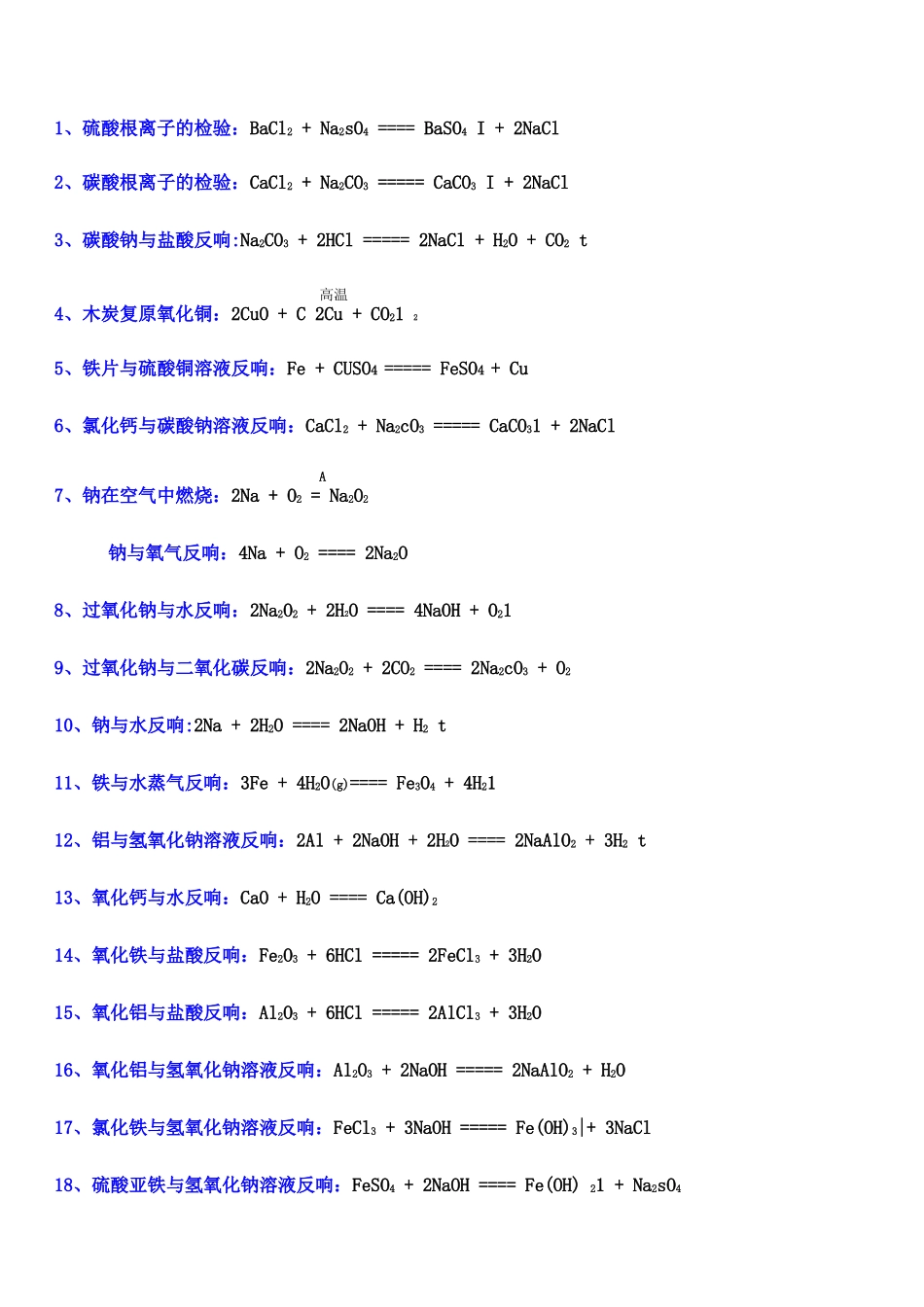 高中化学必修二化学方程式汇总_第1页
