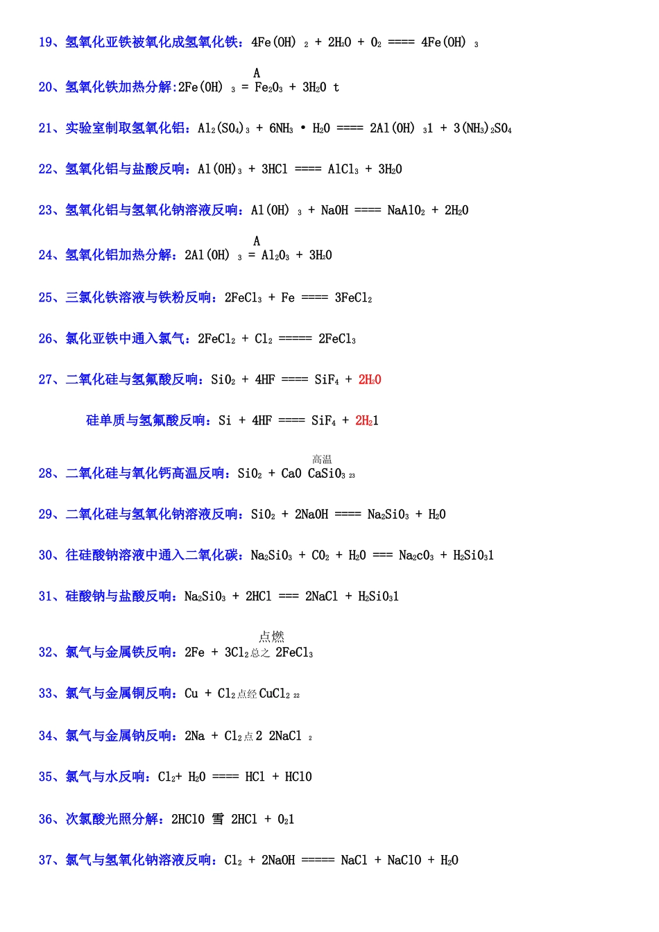 高中化学必修二化学方程式汇总_第2页