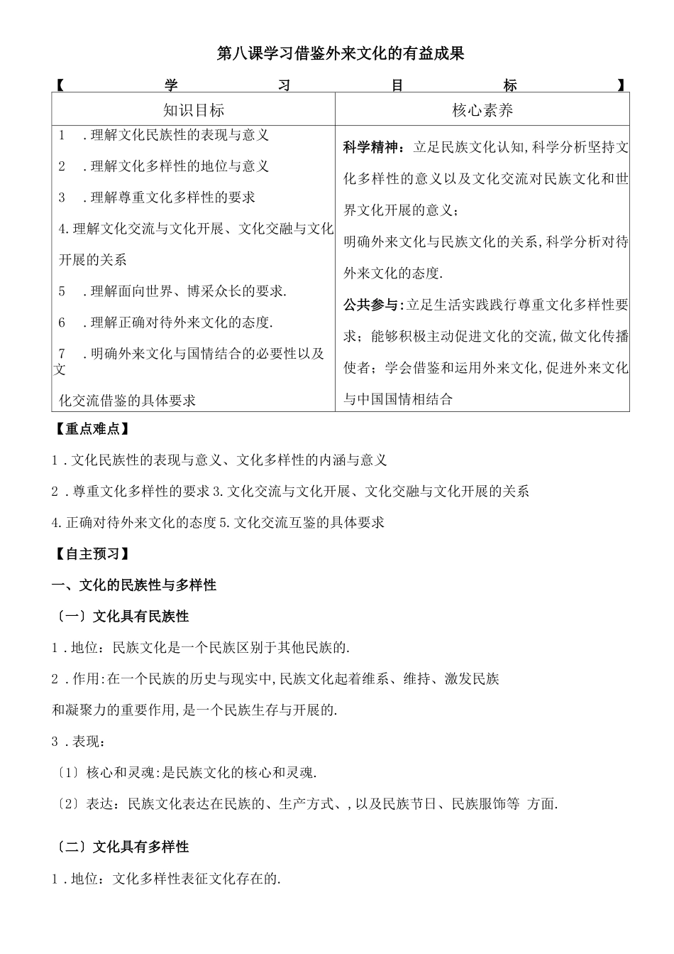 高中政治学案-学习借鉴外来文化的有益成果_第1页