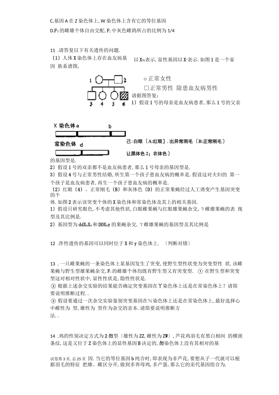 高中生物必修二伴性遗传练习题含答案_第3页
