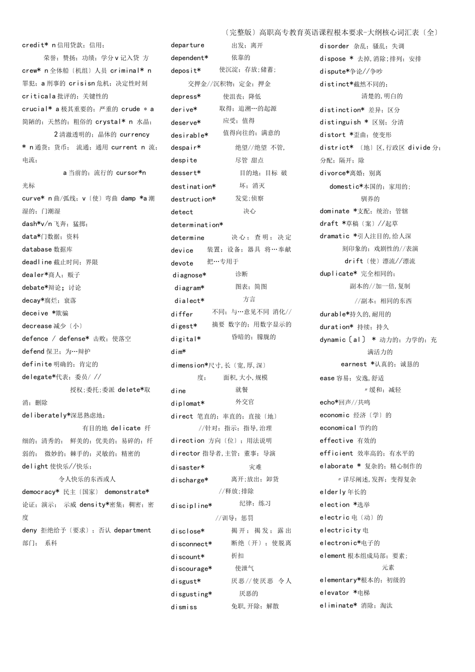 高职高专教育英语课程基本要求-大纲核心词汇表全_第3页