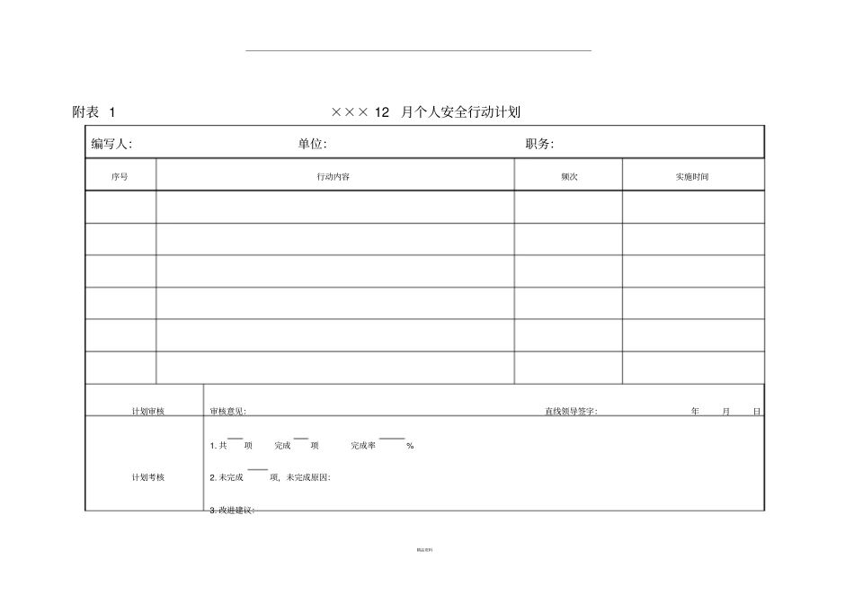 月度个人安全行动计划模版_第1页