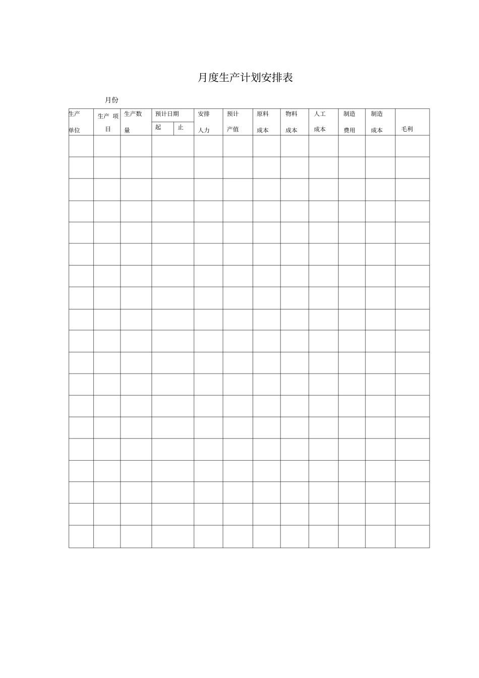 月度生产计划安排表_第1页
