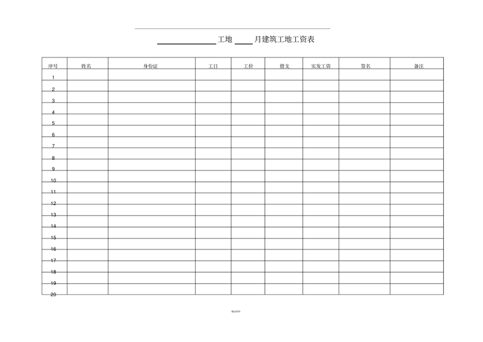 月建筑工地工资表_第1页