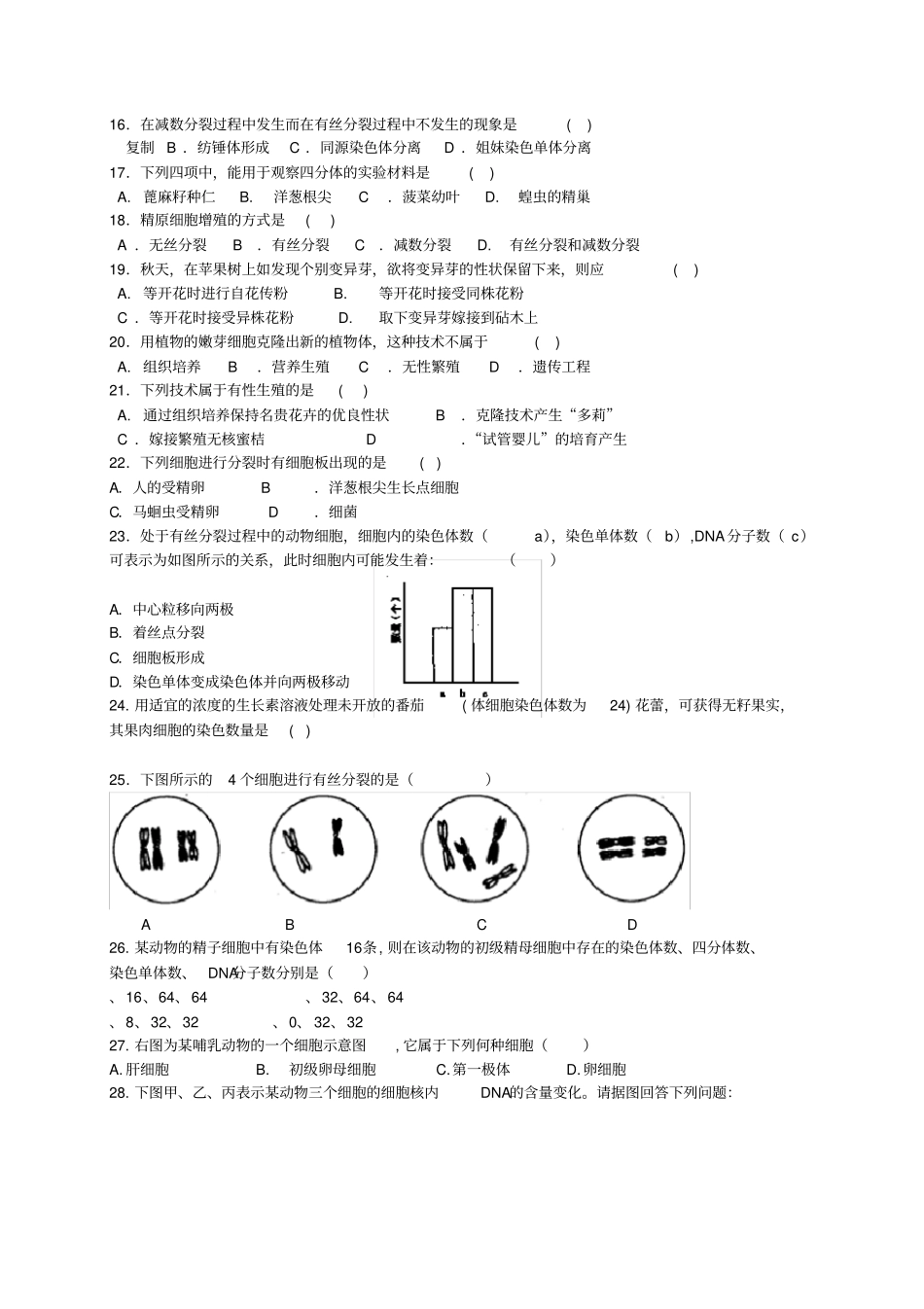 有丝分裂与减数分裂综合练习题及答案_第3页