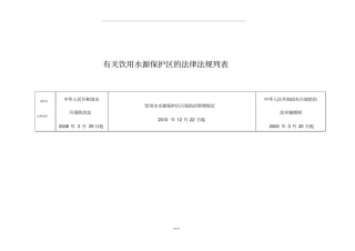 有关饮用水源保护区的法律法规列表