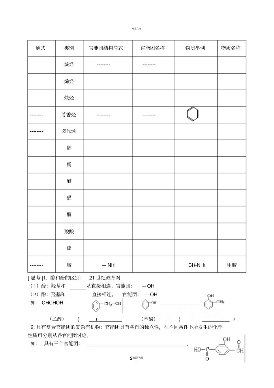 有机化合物的分类、命名---学案和练习题_第2页