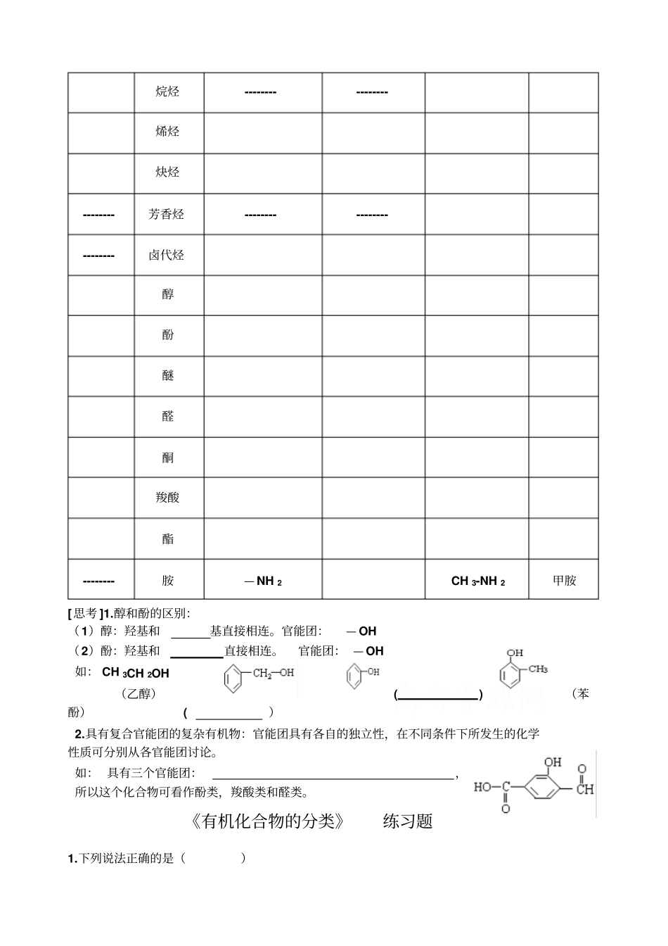 有机化合物的分类、命名___学案和练习题_第2页