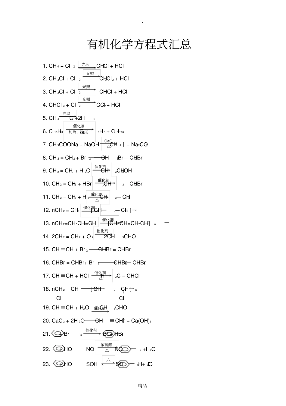 有机化学常用反应方程式汇总_第1页