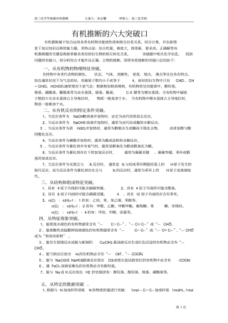 有机推断的六大突破口分析