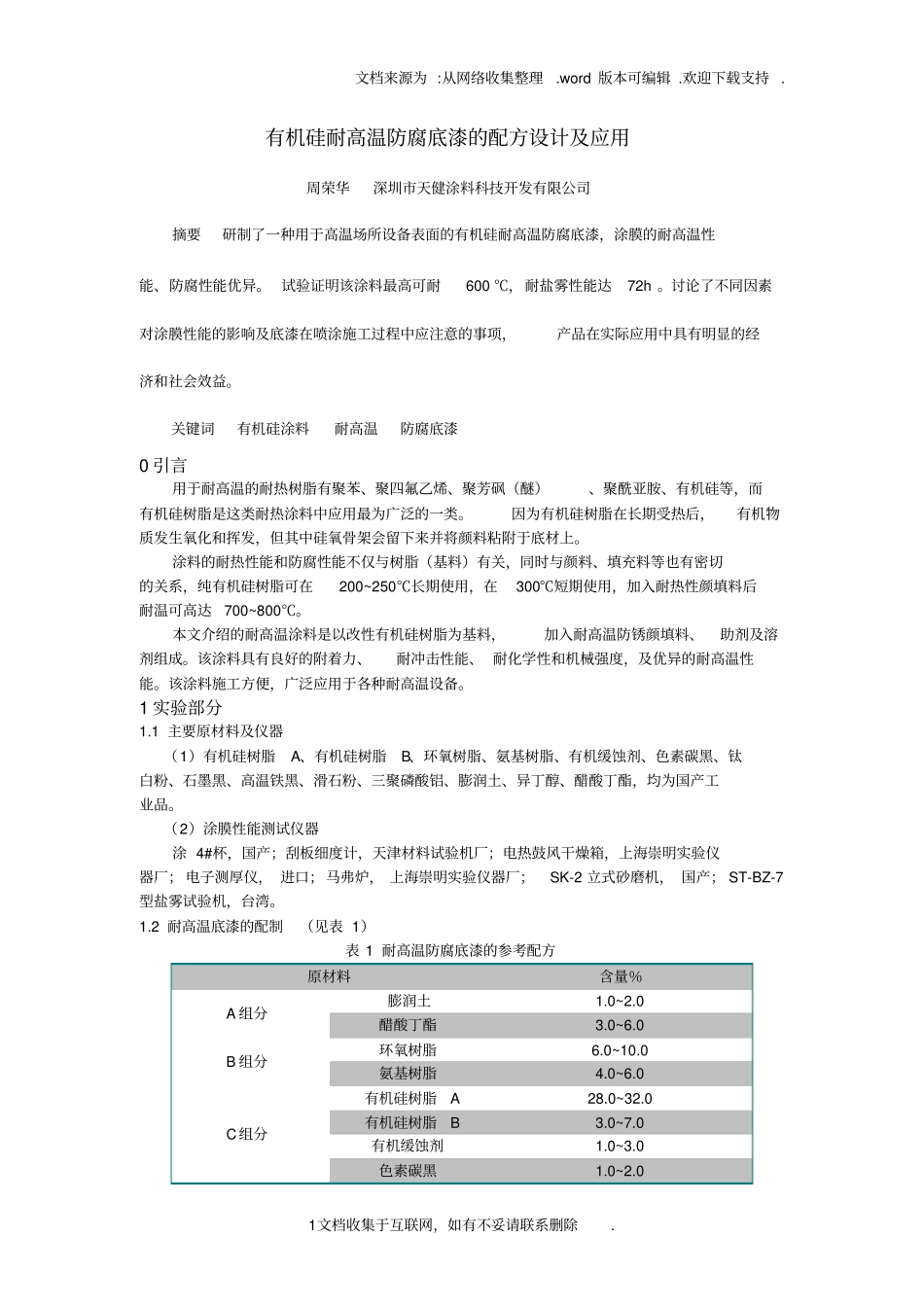 有机硅耐高温防腐底漆的配方设计及应用_第1页