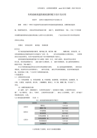 有机硅耐高温防腐底漆的配方设计及应用