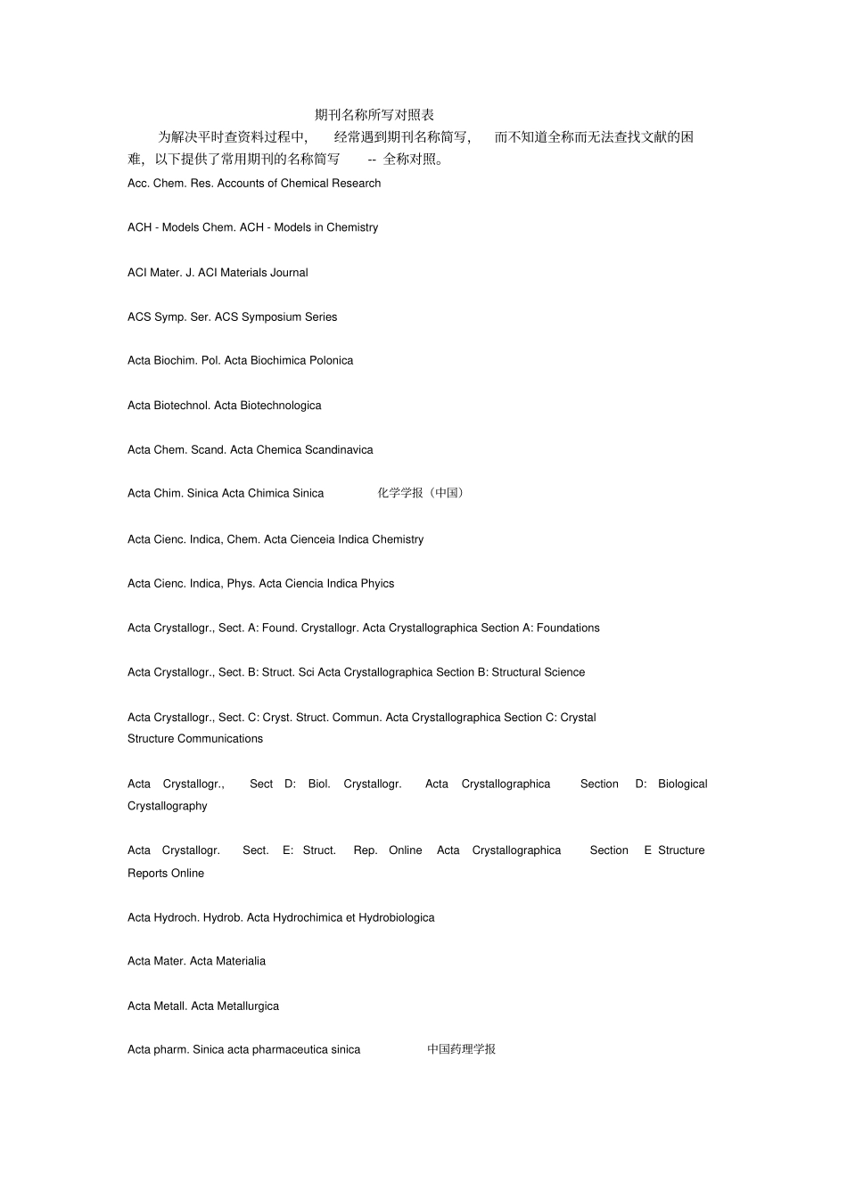 期刊名称缩写对照表_第1页