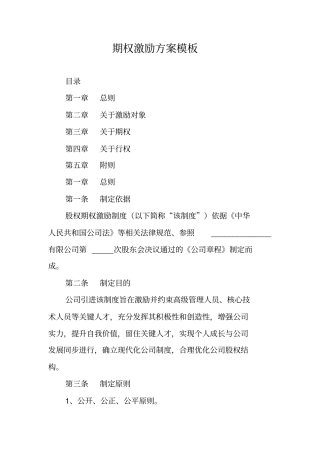 期权激励方案模板