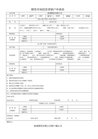 期货场投资者销户申请表