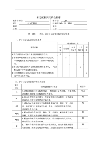 未分配利润实质性程序分析表