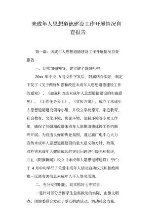 未成年人思想道德建设工作开展情况自查报告