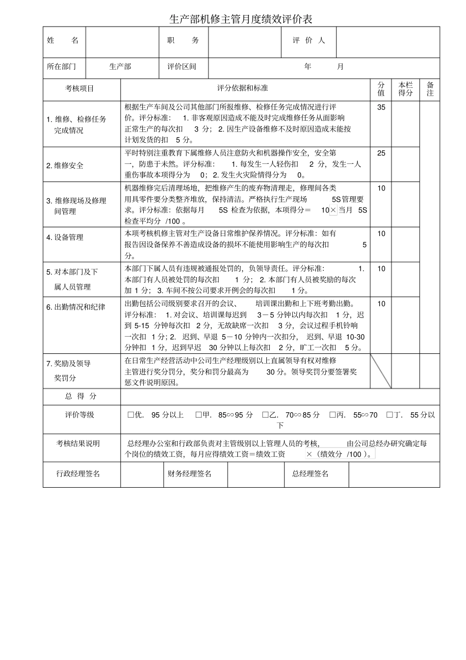 机修主管绩效考核_第1页