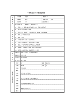 机修安全员职位说明书
