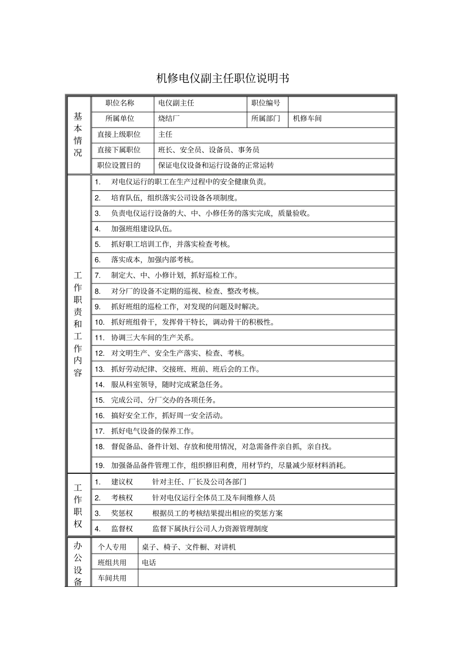 机修电仪副主任职位说明书_第1页