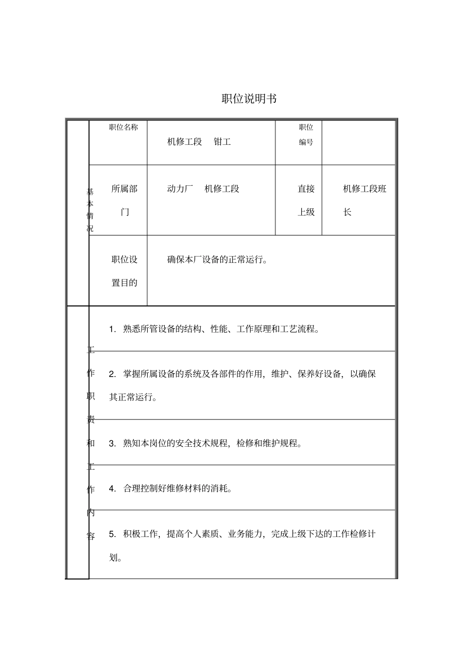 机修工段钳工绩效考核表_第1页