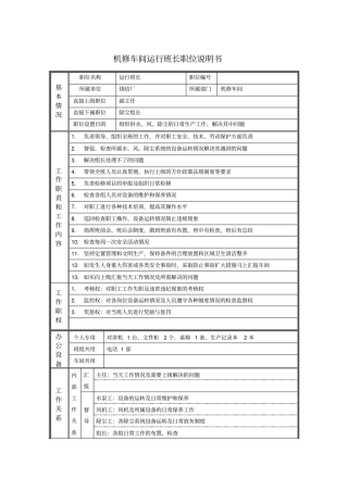 机修车间运行班长职位说明书