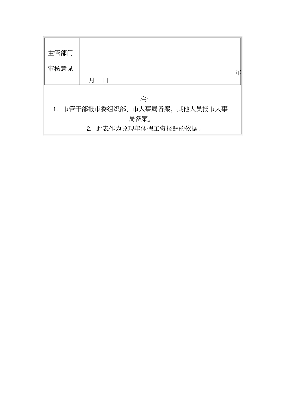 机关事业单位工作人员因工作不能安排年休假审核表_第2页