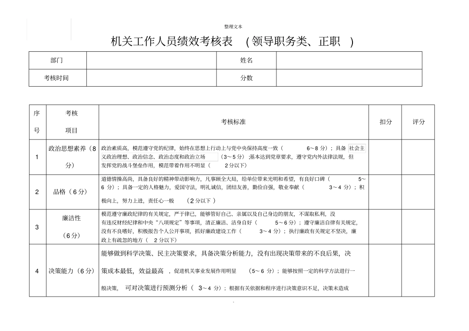机关事业单位工作人员绩效考核表_第1页