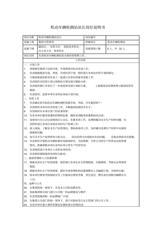 机动车辆检测站站长岗位说明书
