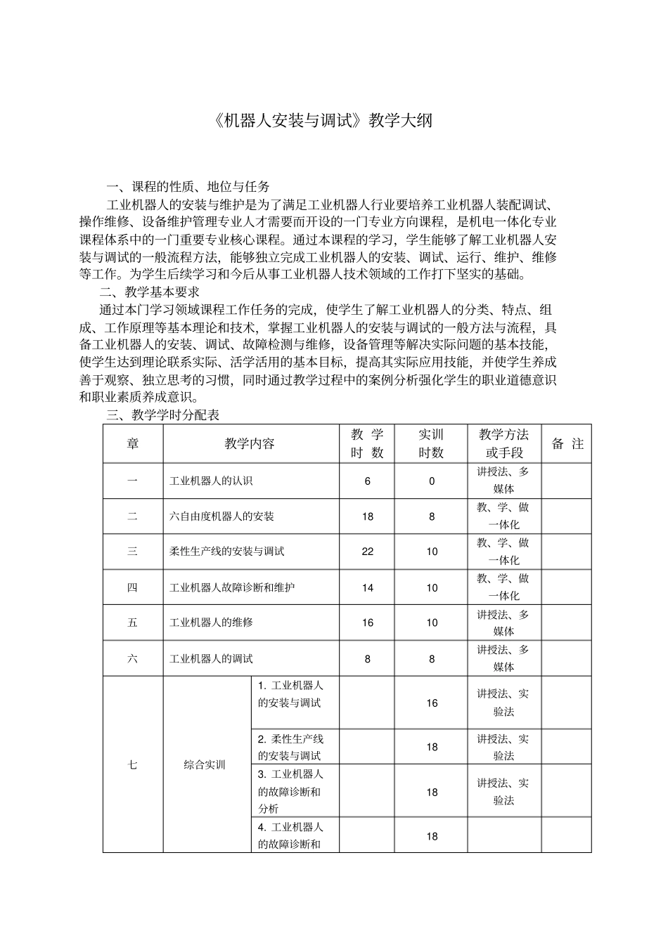 机器人安装与调试教学大纲_第1页