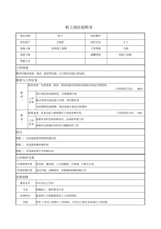 机工岗位说明书